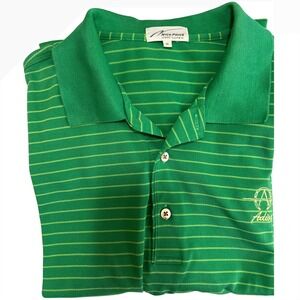 Nick Price Cool-Luxe Mens XL Green Striped Polo Shirt Adios Golf Horseshoe Korea